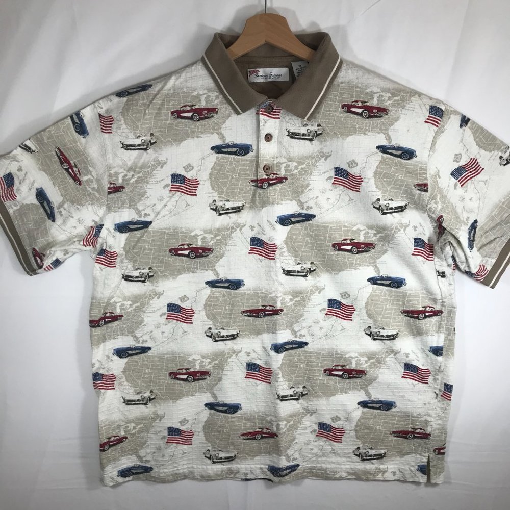 American Summer Clothing Company Men's XL White Beige Short Sleeve Polo Shirt